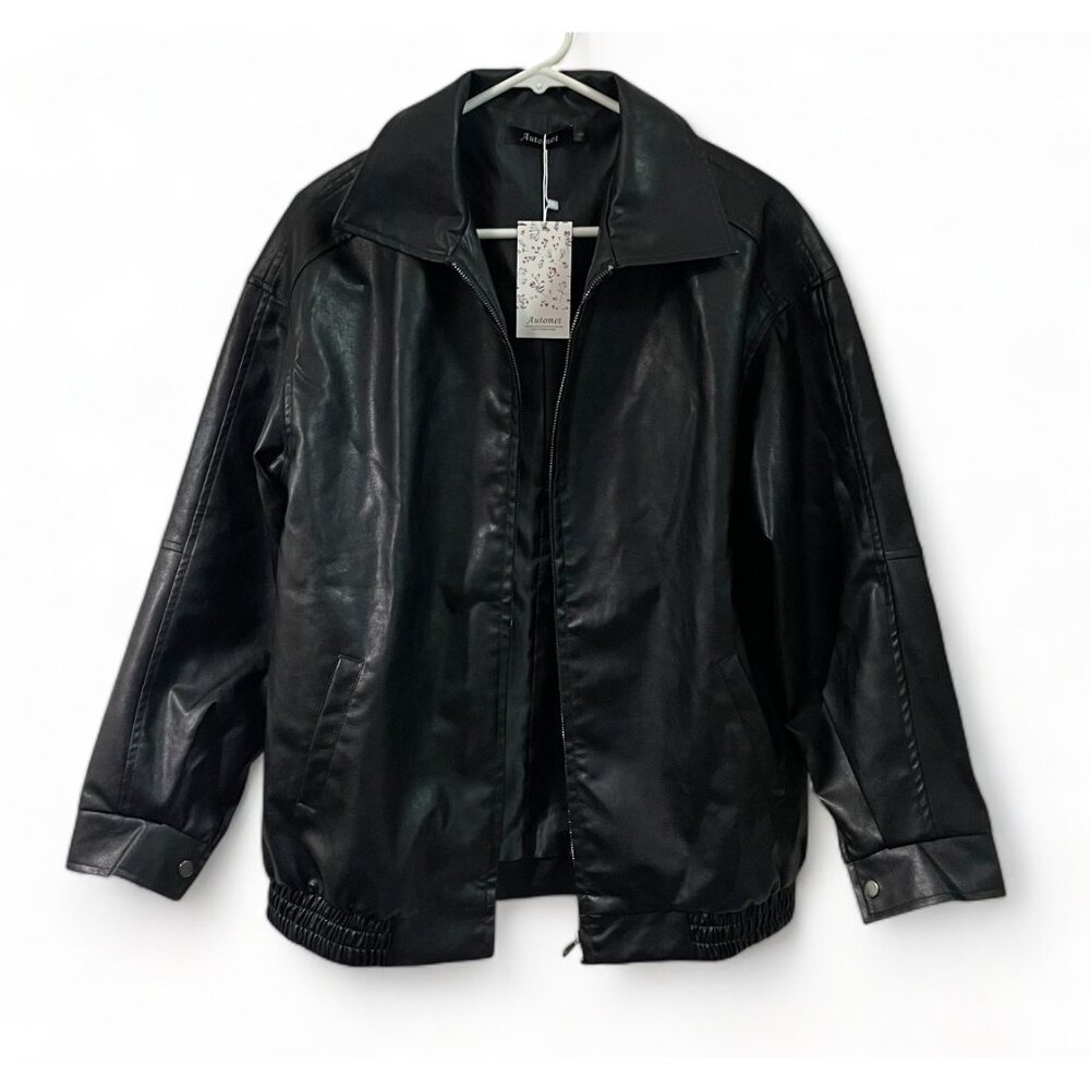 AUTOMET Womens Oversized Leather Jackets Faux Suede Motorcycle Coats, New - Picture 4 of 13
